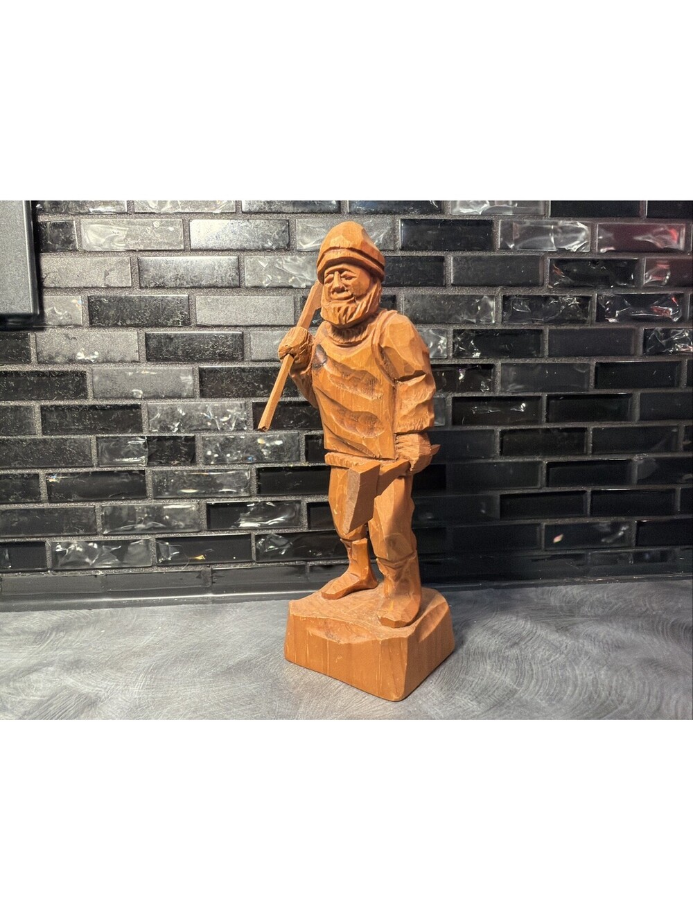 RARE Vtg Amede Godro Handcarved WOOD Hunter Axman Statue Quebec Artist Signed